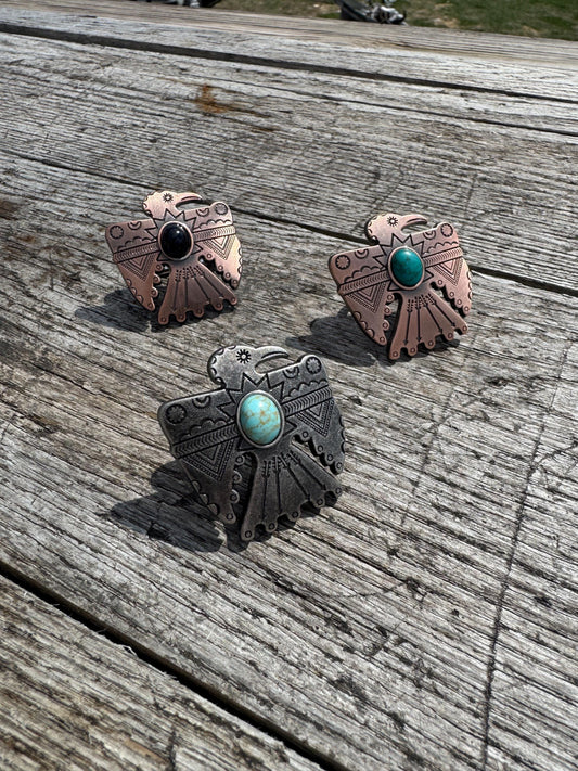Wild Rag SLIDE 507 Thunderbird Concho Copper or Antique Silver Scarf Slide from Double B Wild Rags