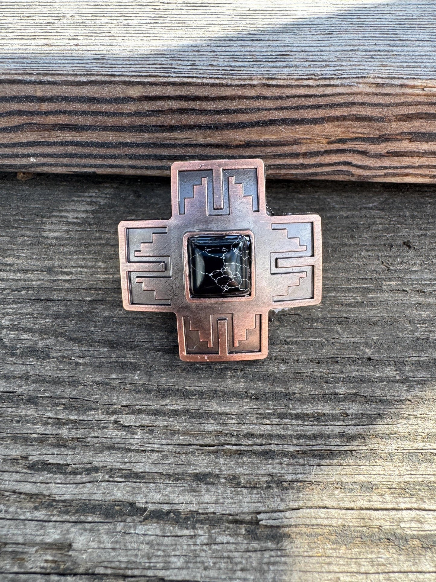 Wild Rag SLIDE 528 Copper Navajo Cross with Turquoise stone Concho Scarf Slide from Double B Wild Rags