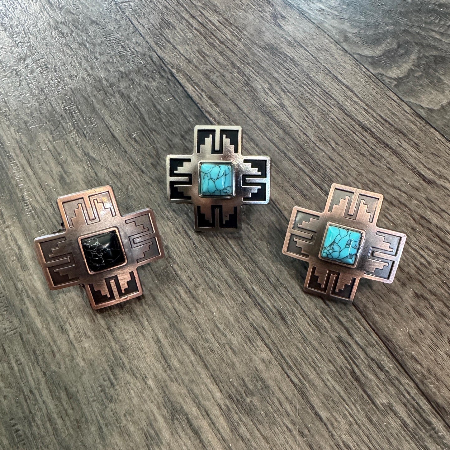 Wild Rag SLIDE 528 Copper Navajo Cross with Turquoise stone Concho Scarf Slide from Double B Wild Rags