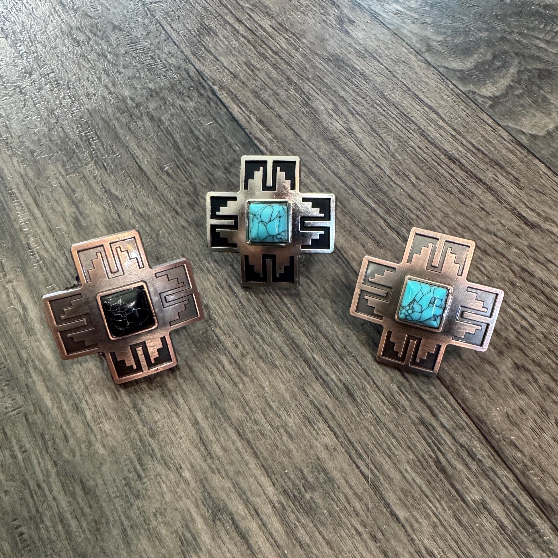 Wild Rag SLIDE 528 Copper Navajo Cross with Turquoise stone Concho Scarf Slide from Double B Wild Rags