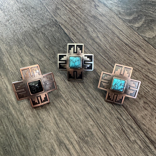 Wild Rag SLIDE 528 Copper Navajo Cross with Turquoise stone Concho Scarf Slide from Double B Wild Rags