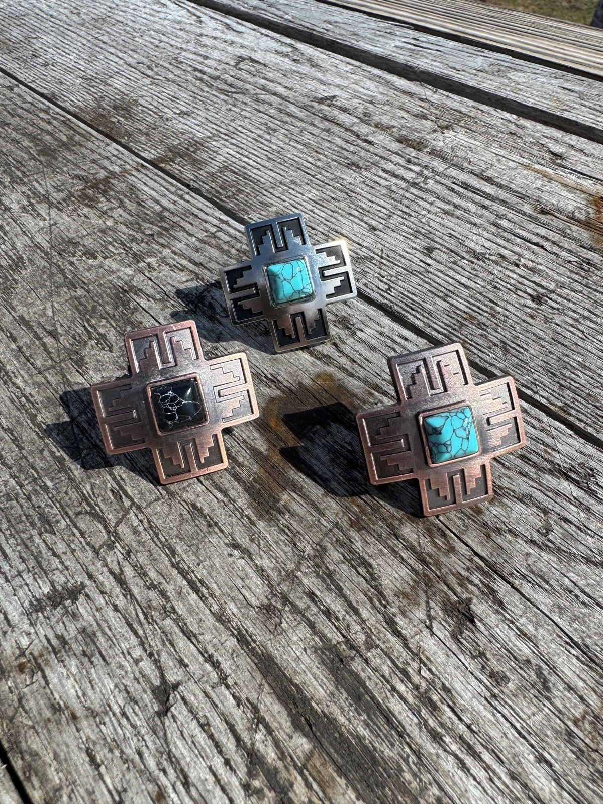 Wild Rag SLIDE Navajo Cross with faux turquoise stone Concho Scarf Slide by Double B Wild Rags
