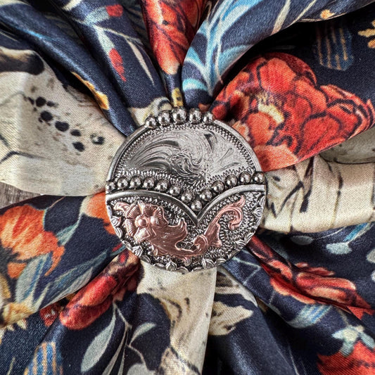 Wild Rag Scarf Slide Keeper Brooch by Double B Wild Rags Rose Gold and Antique Silver Details