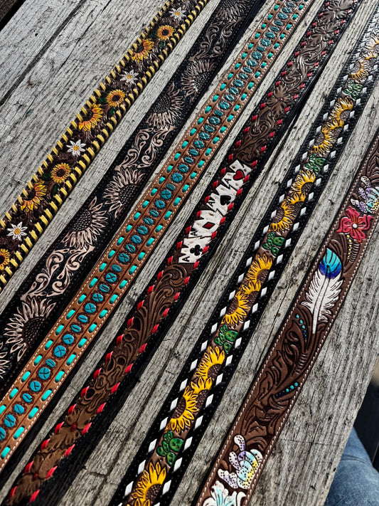 Western purse shoulder strap Cowhide tooled leather by Double B Wild Rags