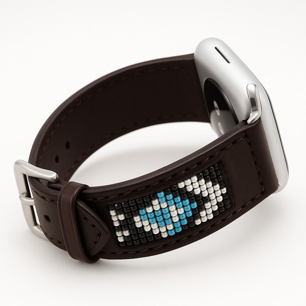 Western Native Seed Bead Leather Apple Watch Band by Double B Wild Rags Fits 42mm 44mm 45mm