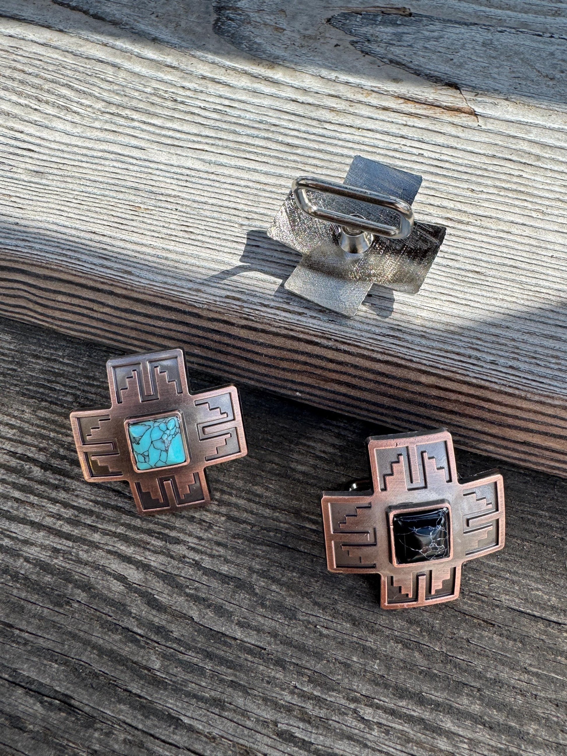 Wild Rag SLIDE 528 Copper Navajo Cross with Turquoise stone Concho Scarf Slide from Double B Wild Rags
