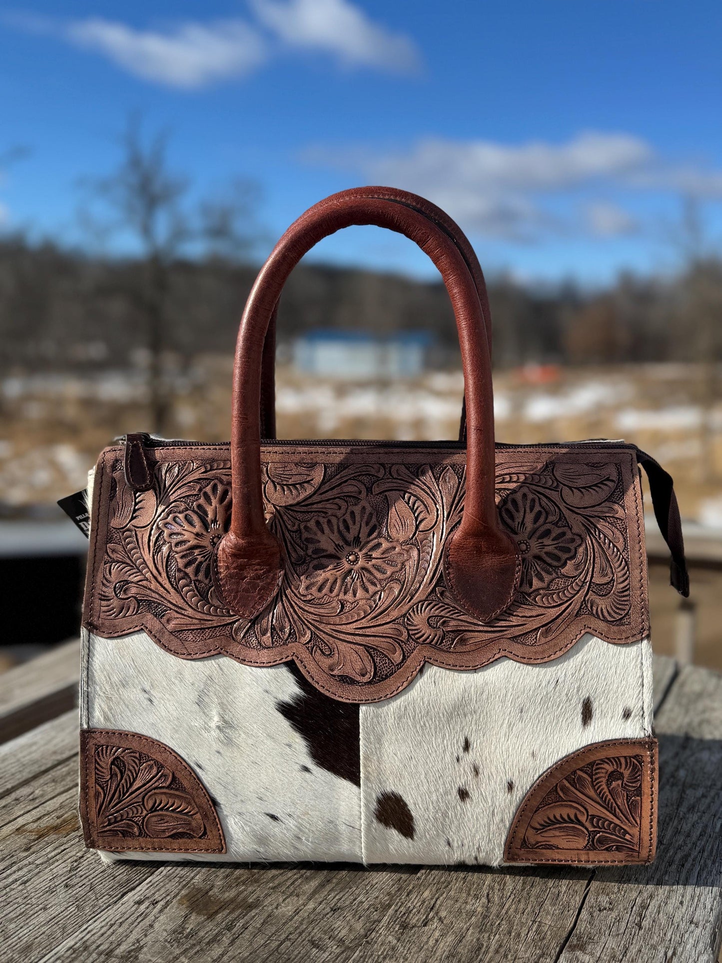 Genuine Western Cowhide Leather Purse Personal Item carry-on