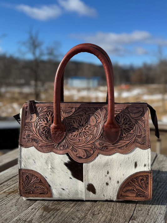 Genuine Western Cowhide Leather Purse Personal Item carry-on