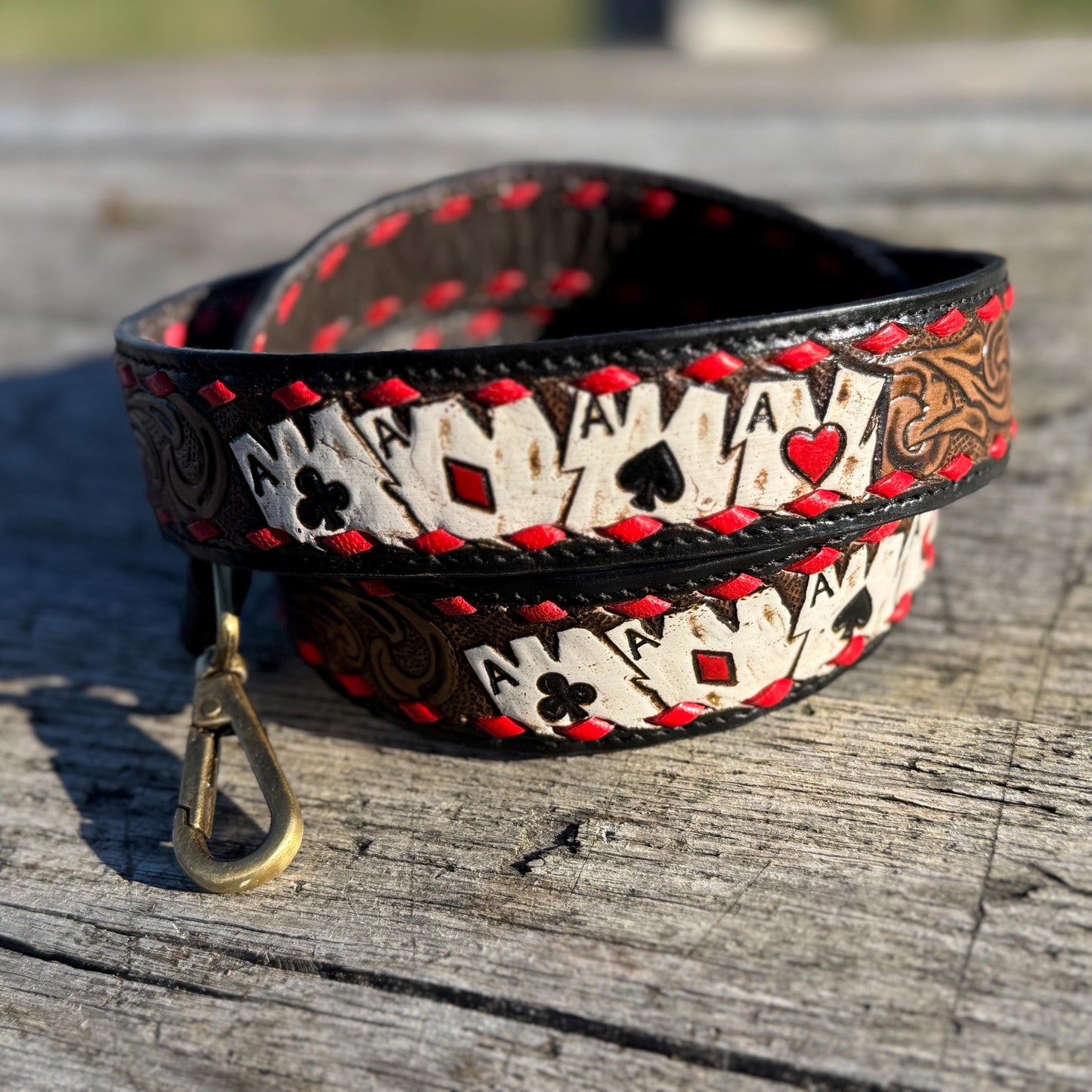 Western purse shoulder strap Cowhide tooled leather by Double B Wild Rags