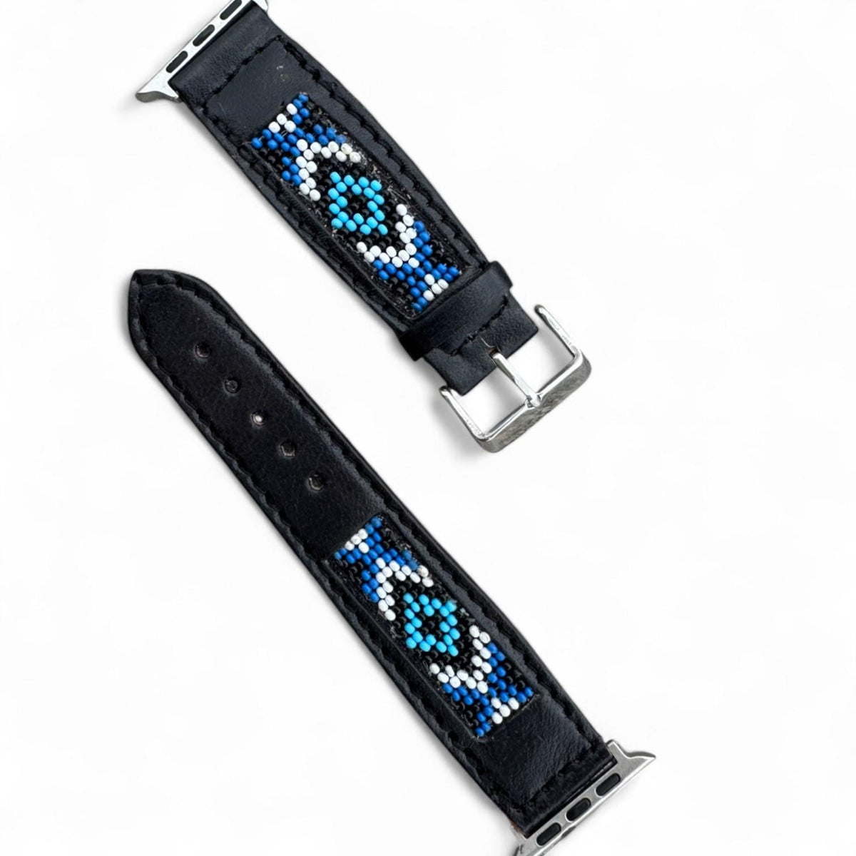 Western Native Seed Bead Leather Apple Watch Band by Double B Wild Rags Fits 42mm 44mm 45mm