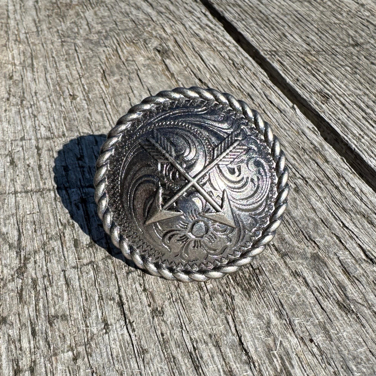 Wild Rag Scarf Slide Antique Silver Cactus, Arrows, or Floral details with rope edge Concho from Double B Wild Rags