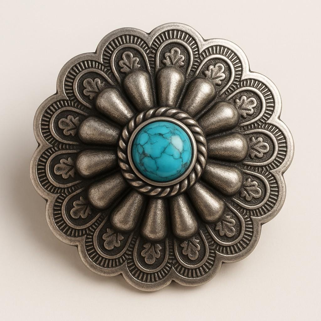 Antique Silver Scalloped Edge Wild Rag Slide with Stone Center