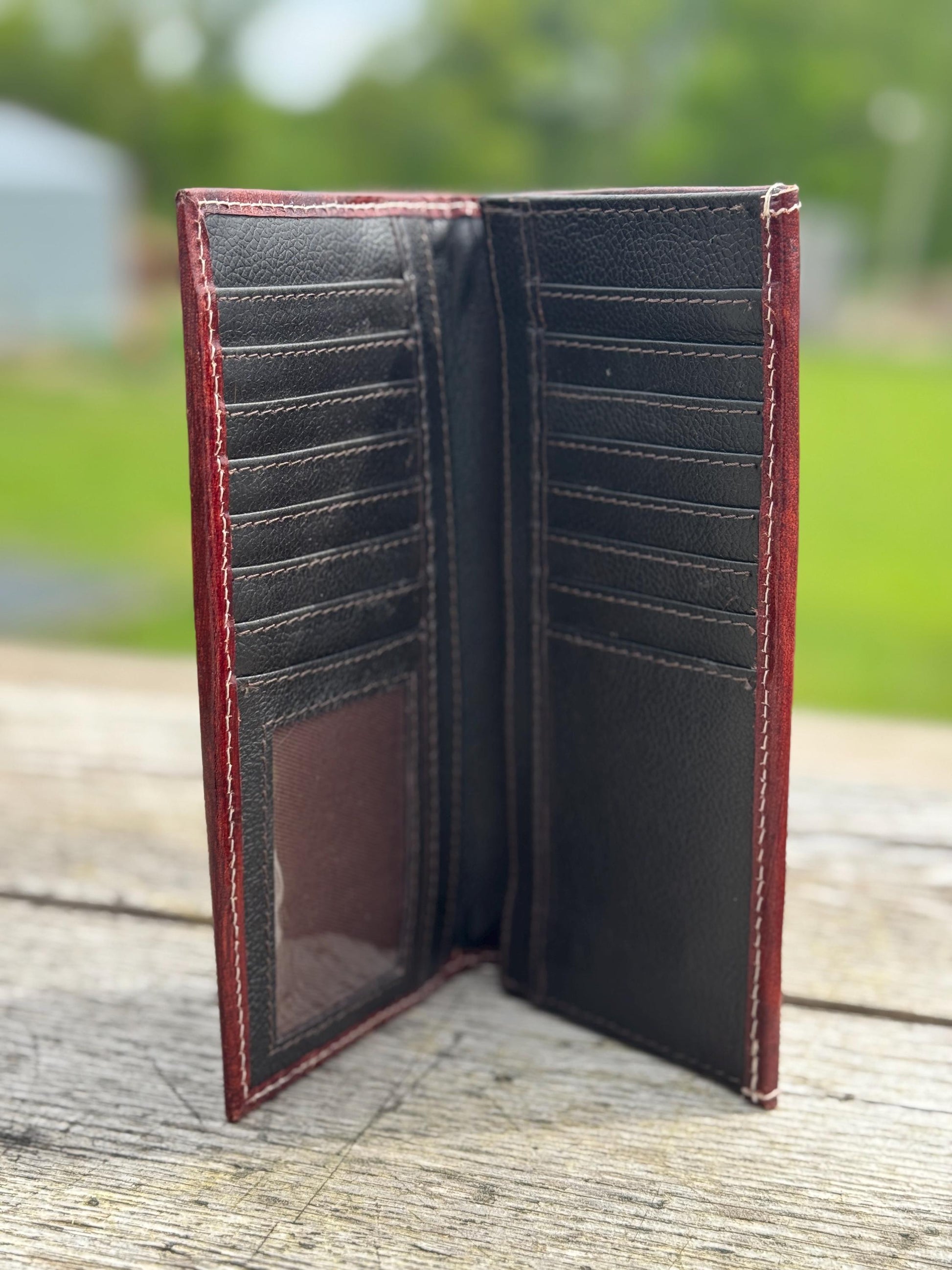 Men’s Western Long wallet tooled floral with seed bead details by Double B Wild Rags