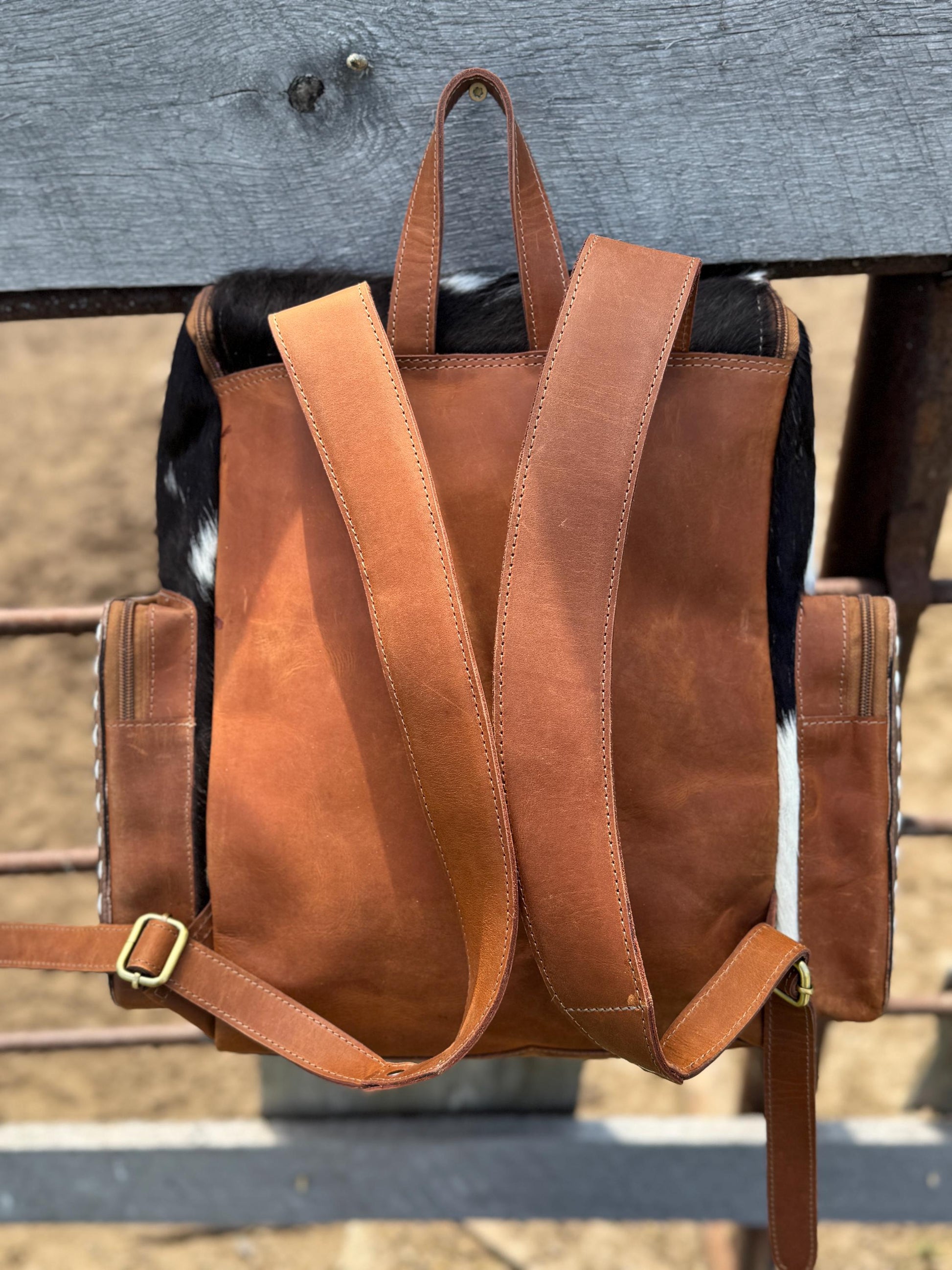 Genuine Western Cowhide Leather Backpack Diaper Bag Personal Item carry-on luggage by Double B Wild Rags
