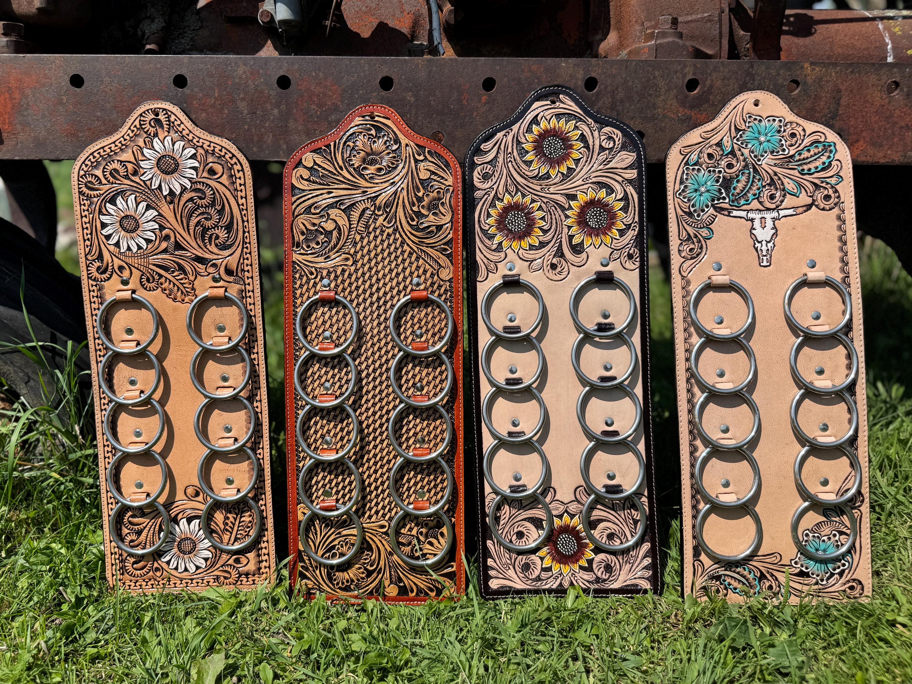 Genuine Western Tooled Leather Wild Rag Scarf Display Holder Keeper a ...