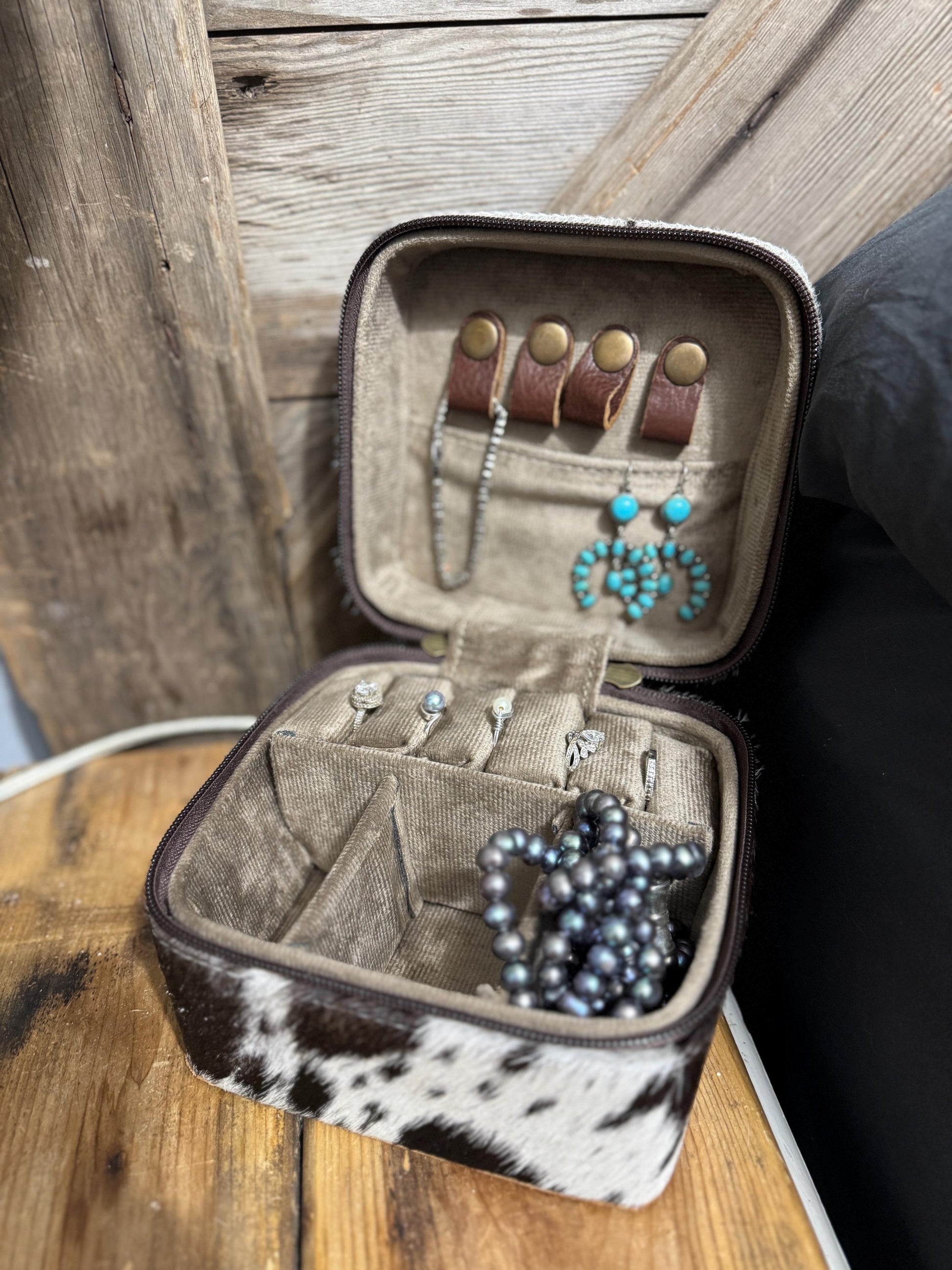 Western Cowhide Leather jewelry trinket box Black hide by Double B Wild Rags