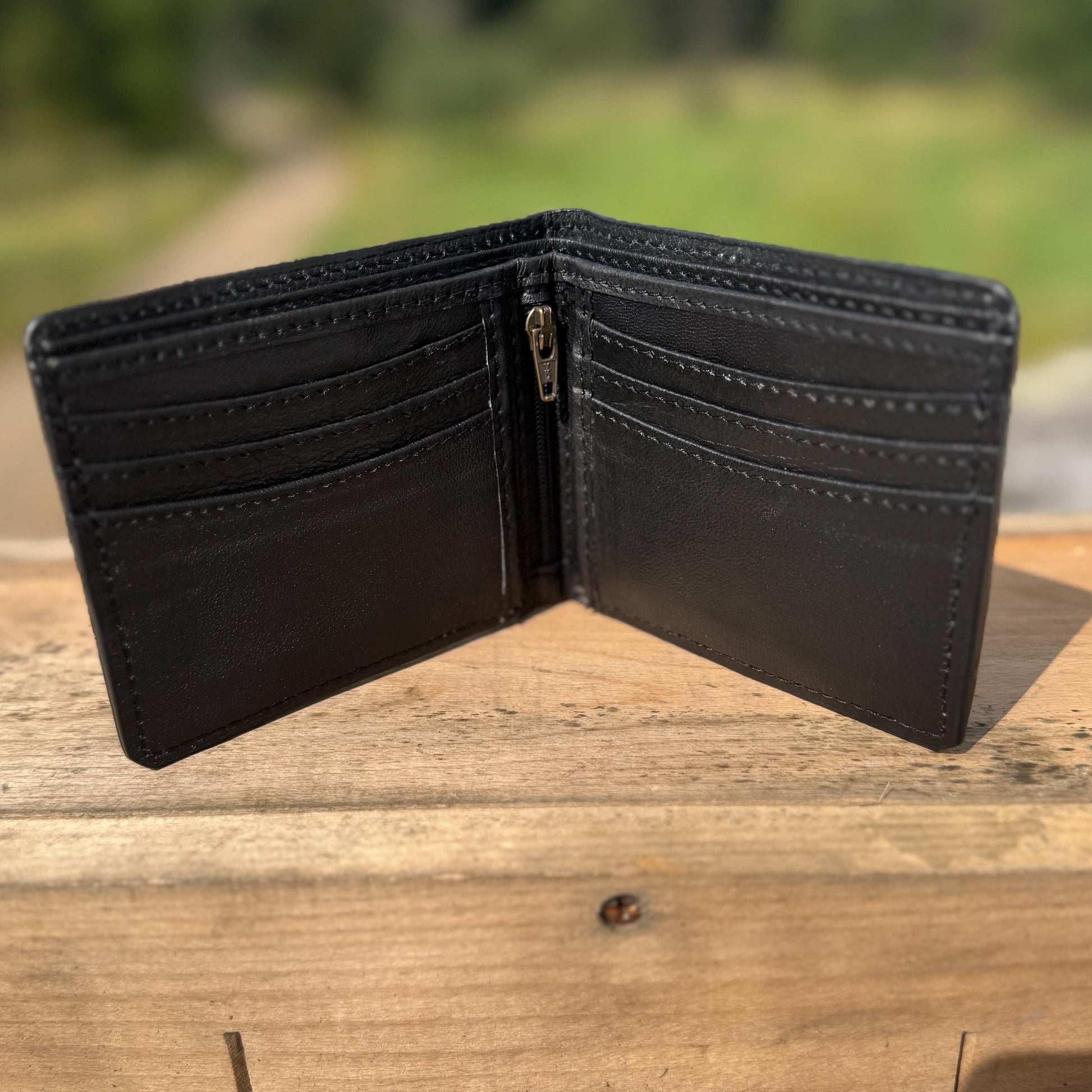 Men’s Western Black bi-fold wallet tooled Aces Cards with buckstitch details by Double B Wild Rags
