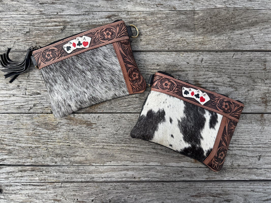 Genuine Western Cowhide Leather Purse and Wallet SET with buckstitch details by Double B Wild Rags