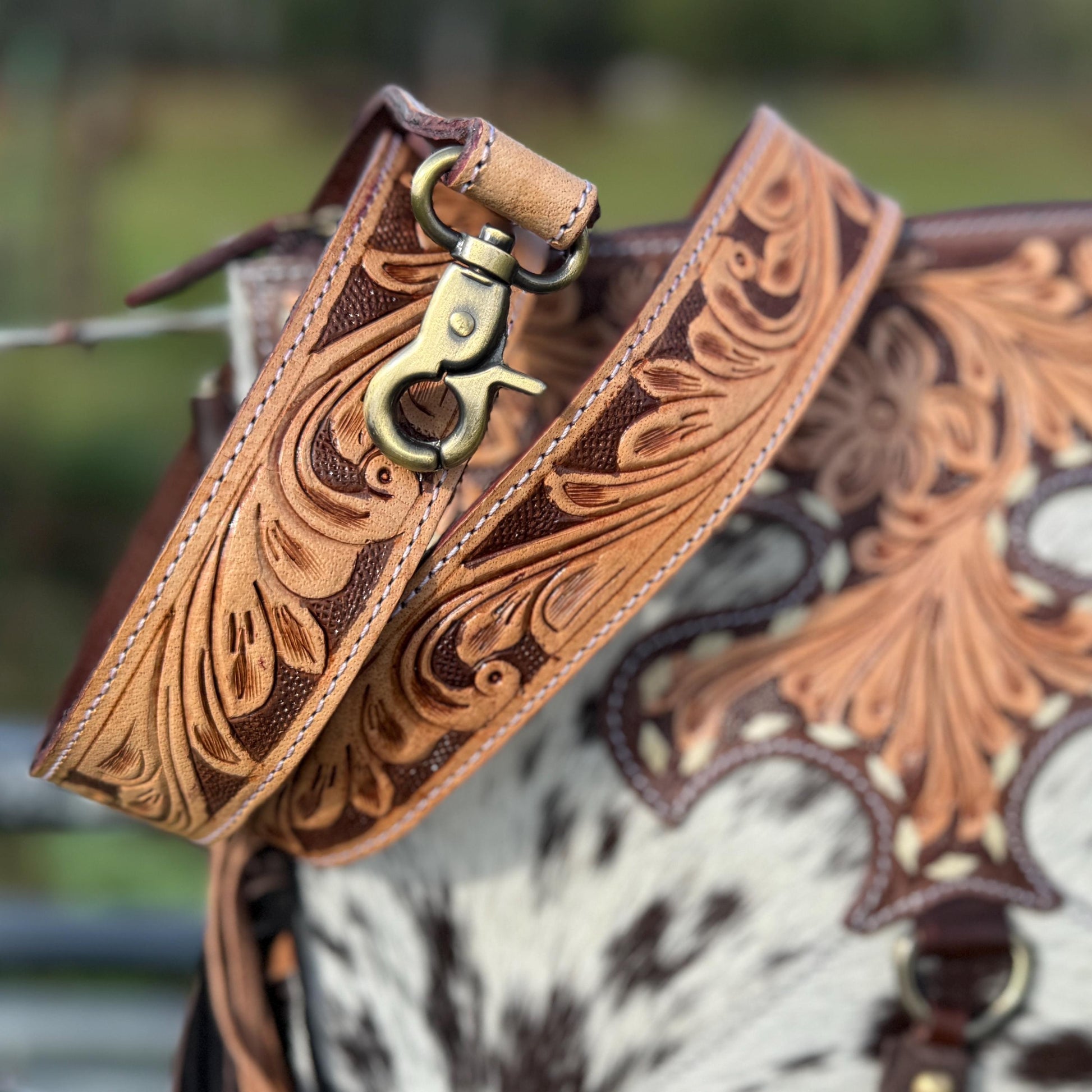 Brown Genuine Western Cowhide Leather Purse with black and brown fringe