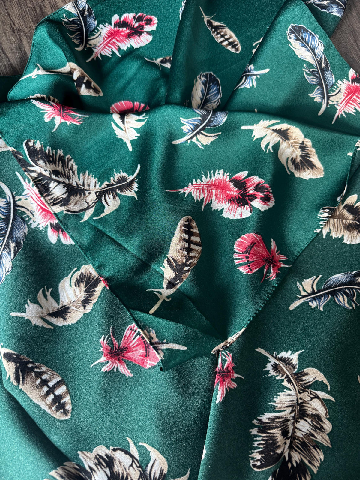 Feather Rag Wild Rag Green and Red Multi Feather Print Western Cowboy Neck Scarf B ...