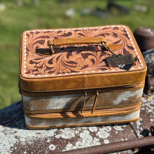 Genuine Western Cowhide and Tooled Leather Jewelry Case Box