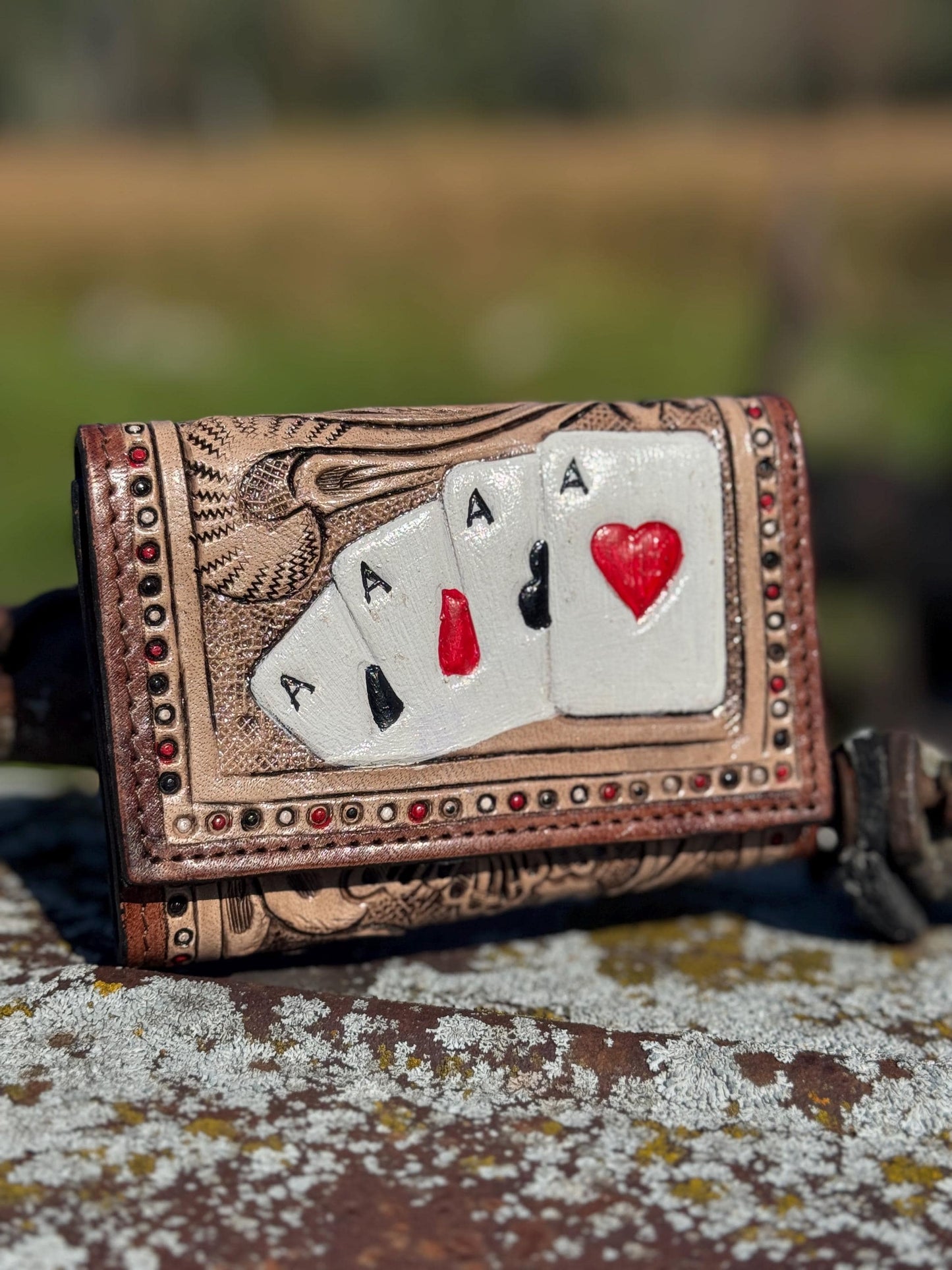 Aces Tri-Fold Wallet Genuine Western Cowhide Leather by Double B Wild Rags