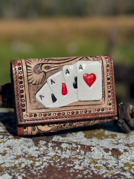Aces Tri-Fold Wallet Genuine Western Cowhide Leather by Double B Wild Rags