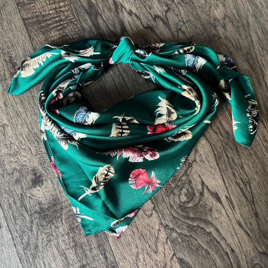 Wild Rag Green and Red Multi Feather Print Western Cowboy Neck Scarf Bandana by Double B Wild Rags