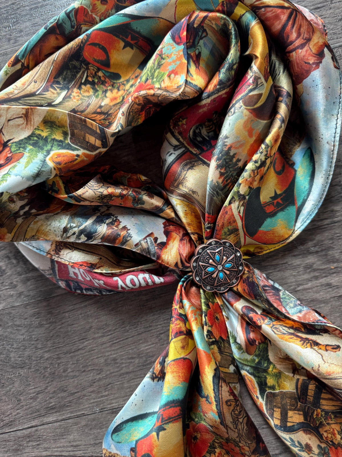 Double Frame Rag 100% Silk Wild Rag Retro Heartthrob Cowboys and Floral by Double B Wil ...