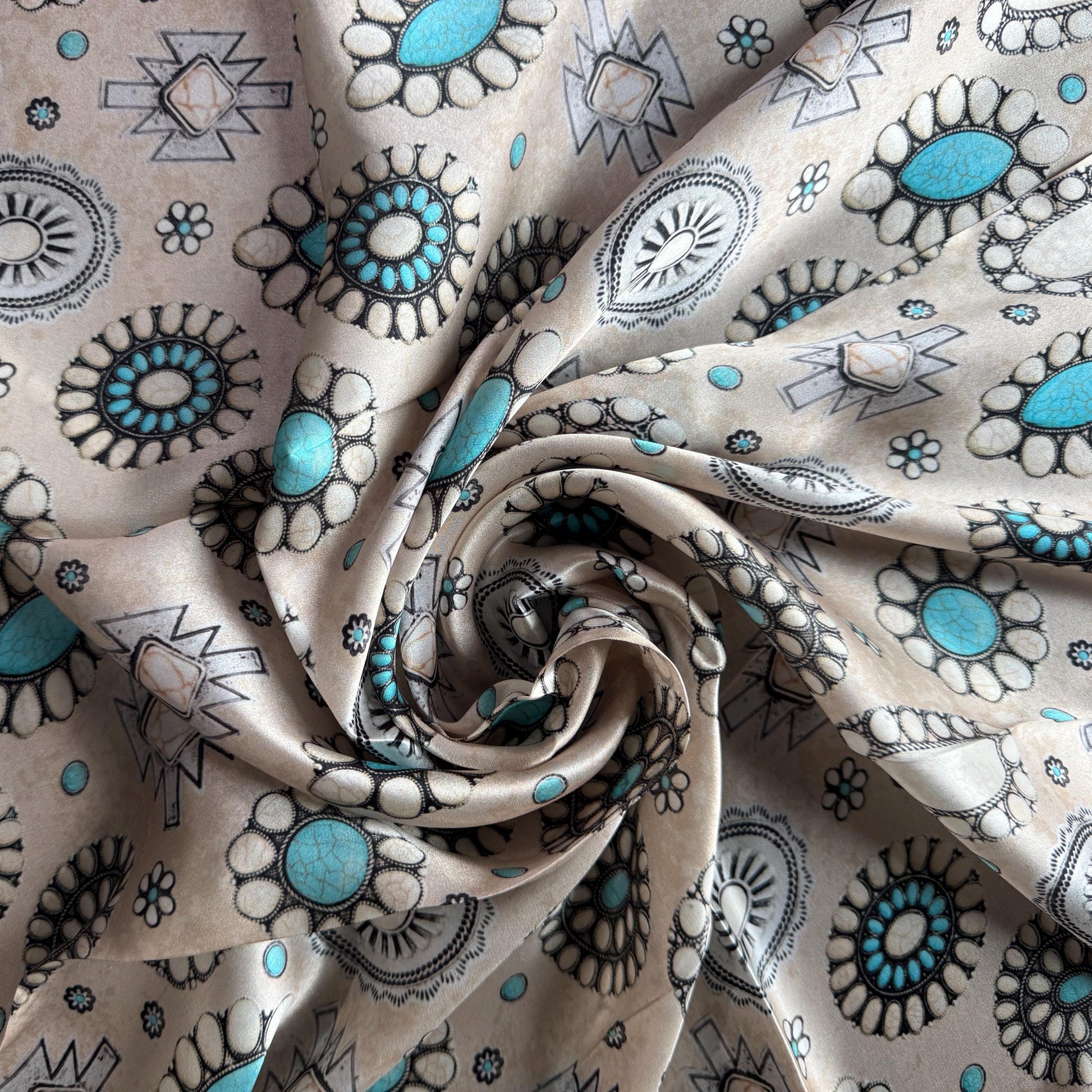 100% Silk Wild Rag Ivory Turquoise and White Buffalo Concho by Double B Wild Rags