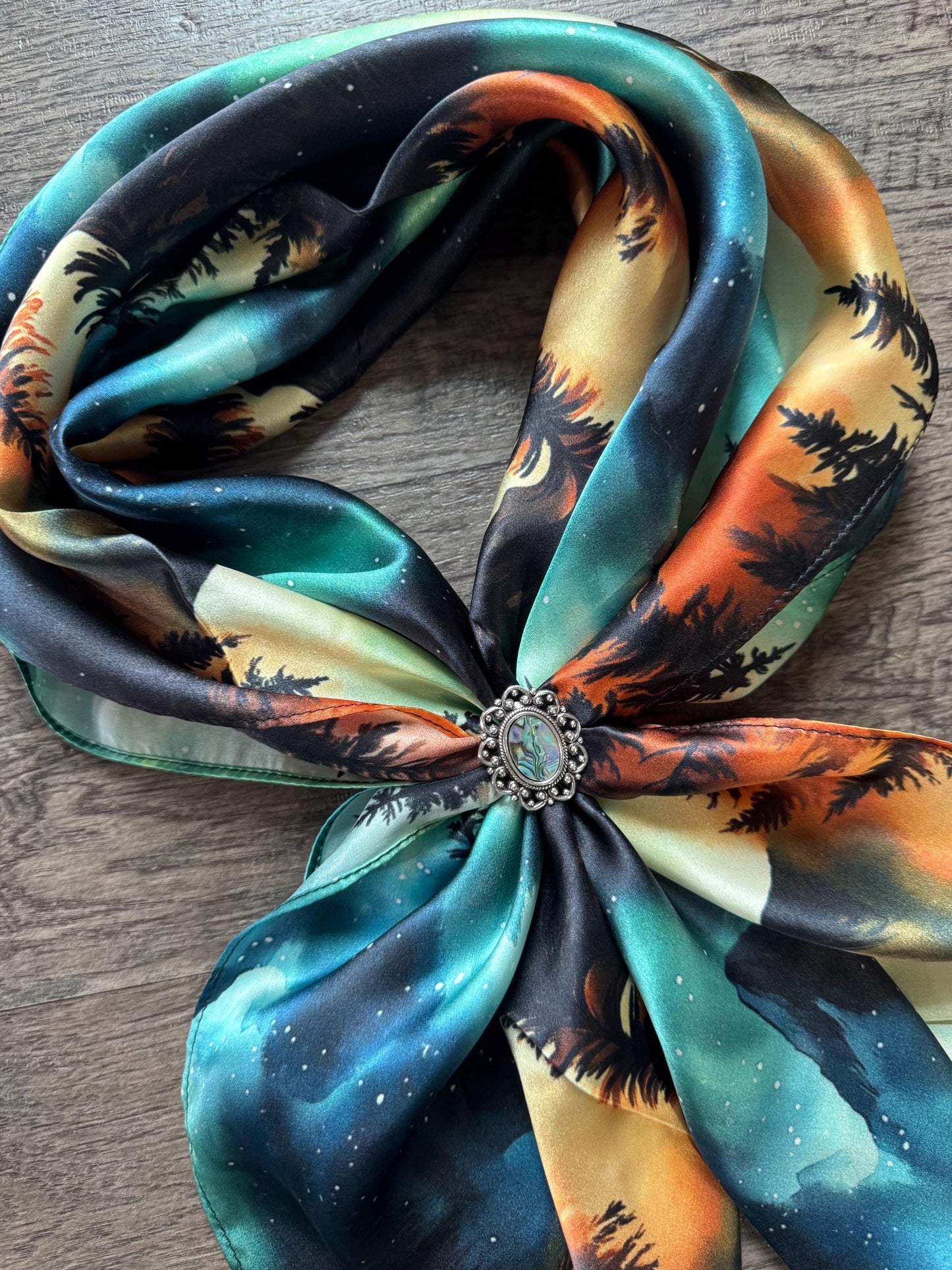 100% Silk Wild Rag Aurora Borealis Northern Lights in the Mountains by Double B Wild Rags