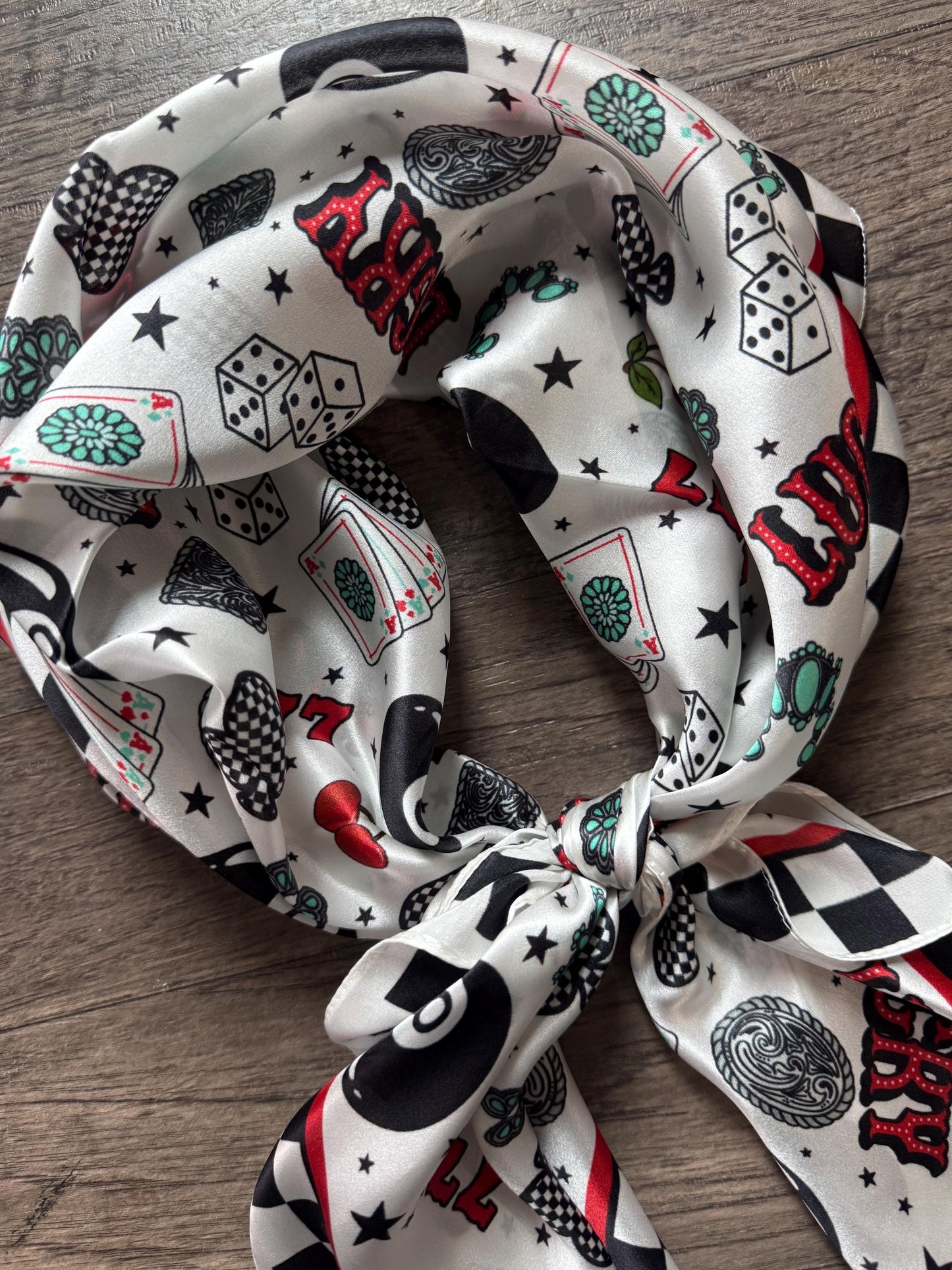 100% Silk Wild Rag Checkered Lucky 7's Casino by Double B Wild Rags