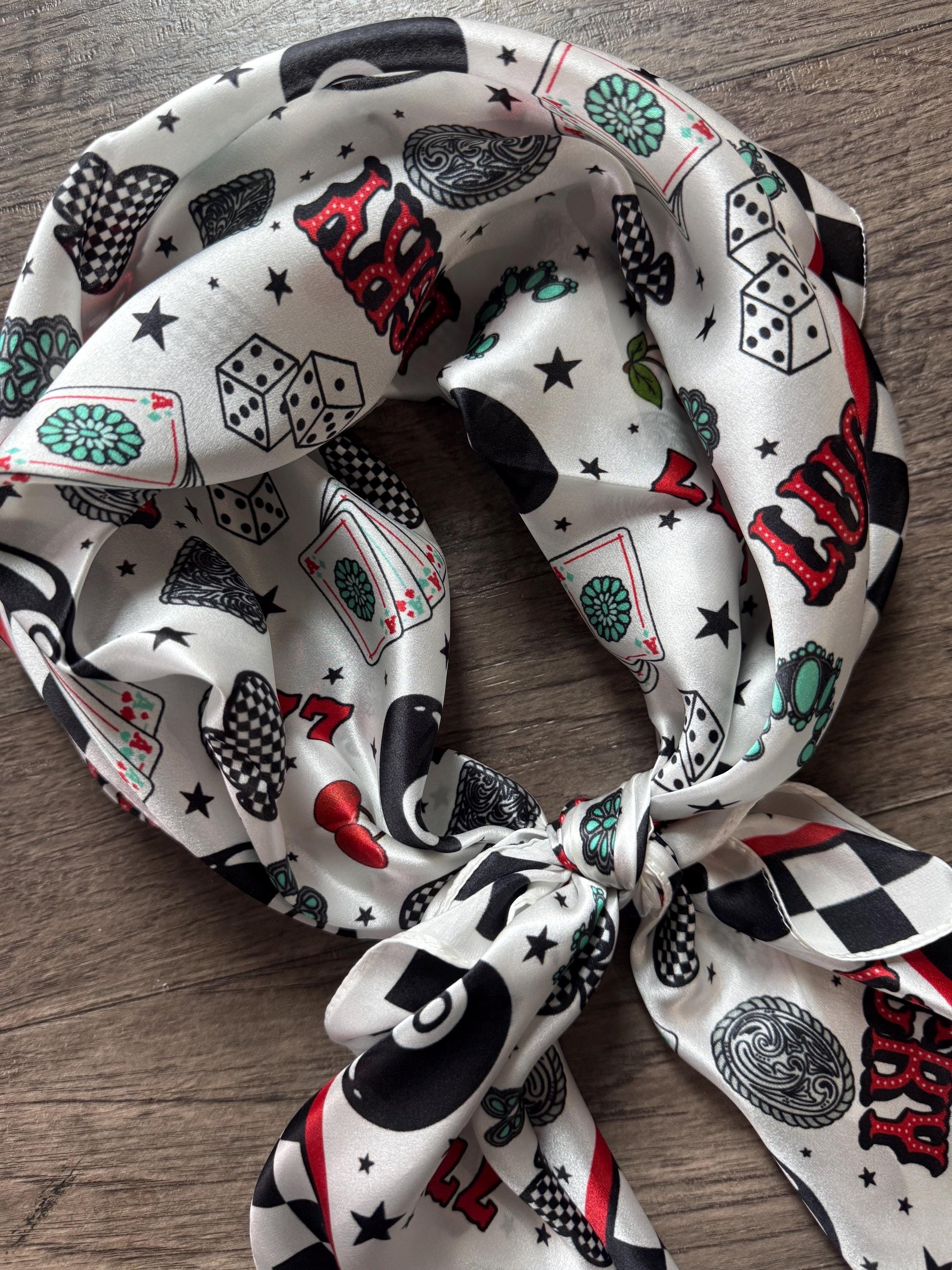 100% Silk Wild Rag Checkered Lucky 7's Casino by Double B Wild Rags