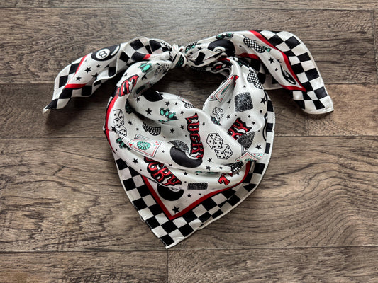 100% Silk Wild Rag Checkered Lucky 7's Casino by Double B Wild Rags