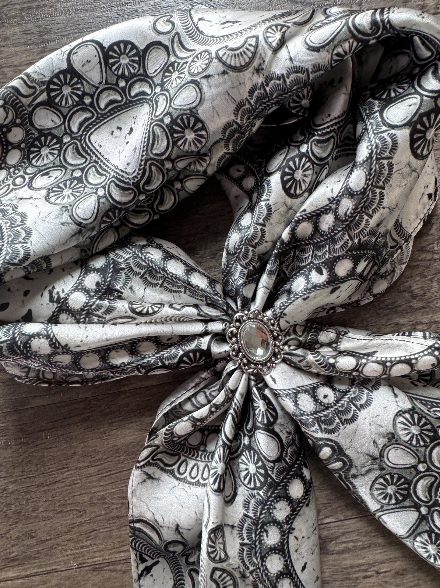 100% Silk Wild Rag White Buffalo Turquoise Conchos by Double B Wild Rags