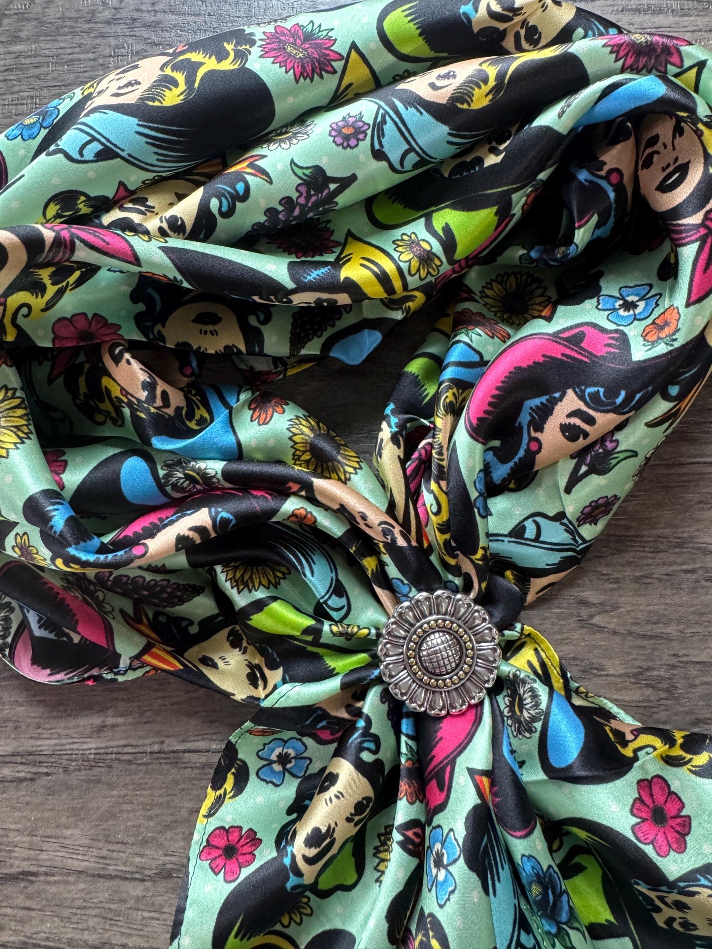 100% Silk Wild Rag Color Pop Comic Cartoon Cowgirls by Double B Wild Rags