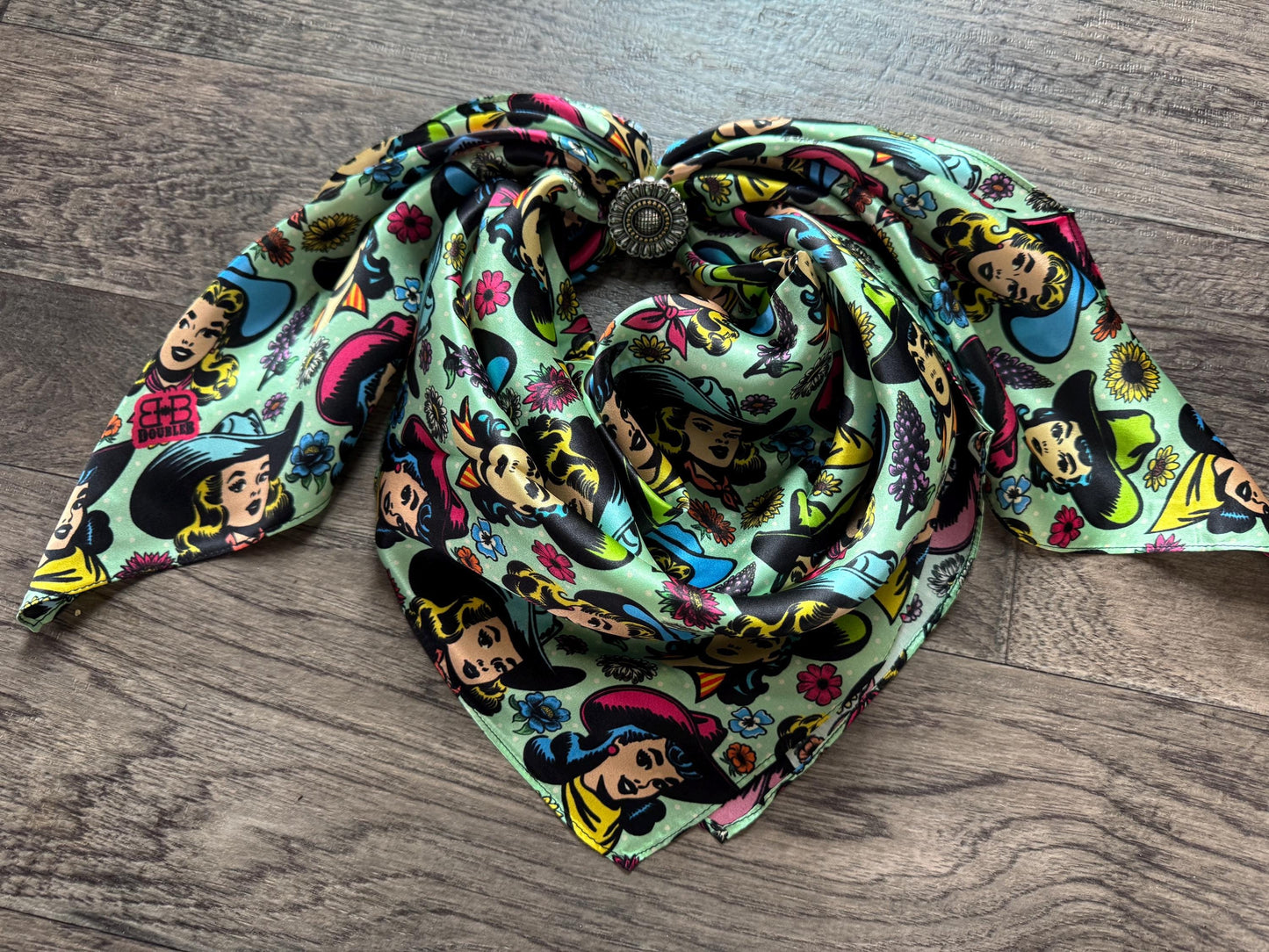 100% Silk Wild Rag Color Pop Comic Cartoon Cowgirls by Double B Wild Rags