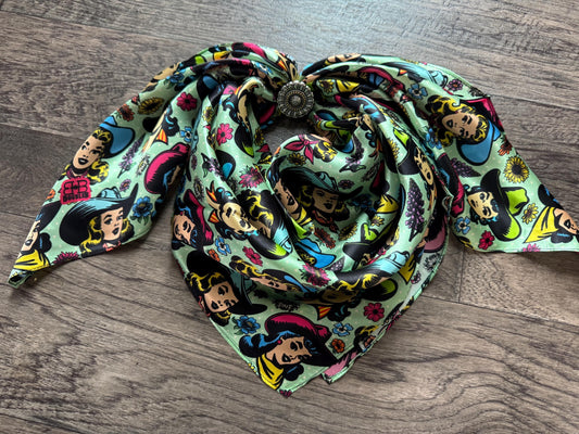 100% Silk Wild Rag Color Pop Comic Cartoon Cowgirls by Double B Wild Rags