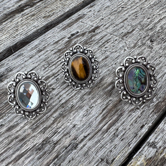 Wild Rag Scarf Slide Oval Vintage Tiger Eye Opal or Crystal by Double B Wild Rags