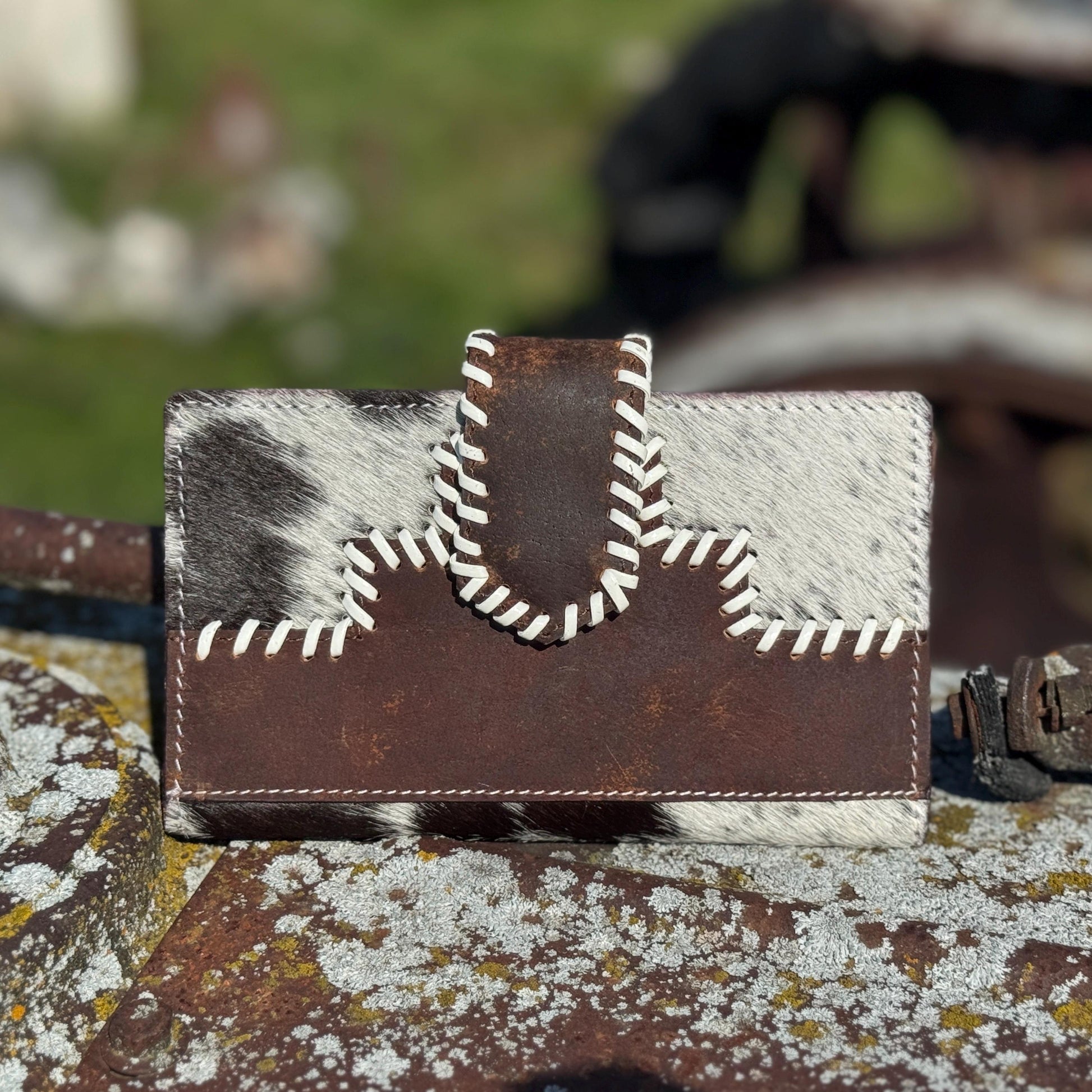 Brown Genuine Western Cowhide Leather Purse with fringe by Double B Wild Rags