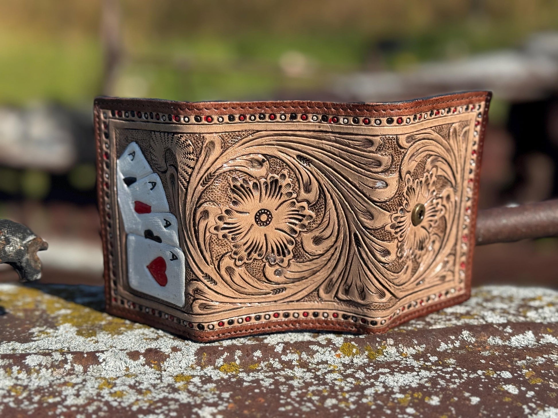 Aces Tri-Fold Wallet Genuine Western Cowhide Leather by Double B Wild Rags