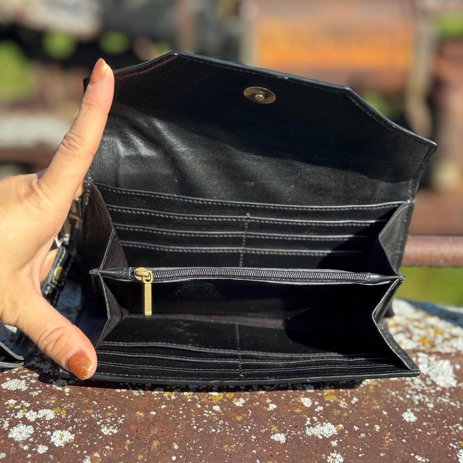 Brown and Black Genuine Western Cowhide Leather Wallet Clutch Wristlet