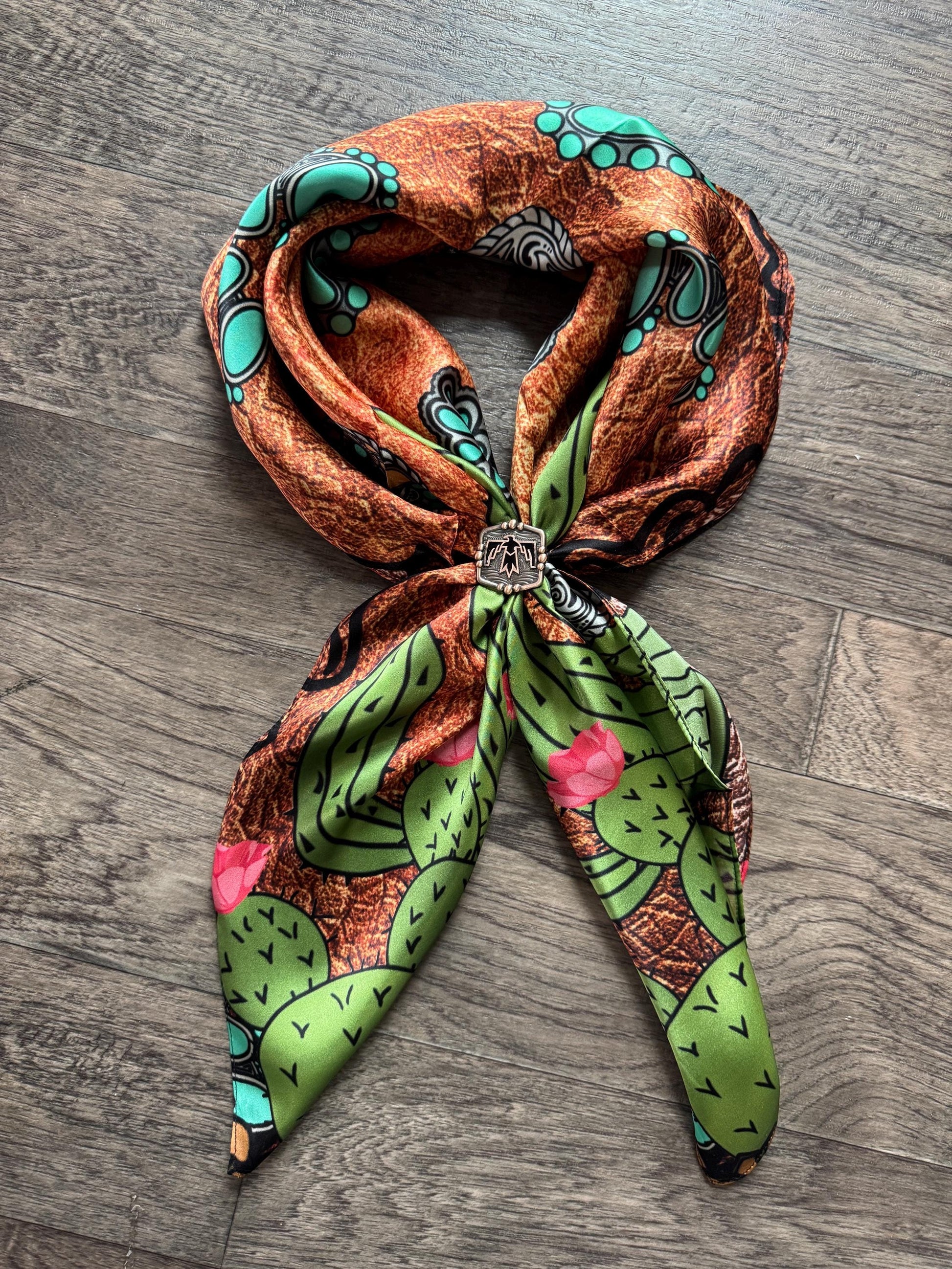 100% Silk Wild Rag Black Cactus Orange Floral by Double B Wild Rags