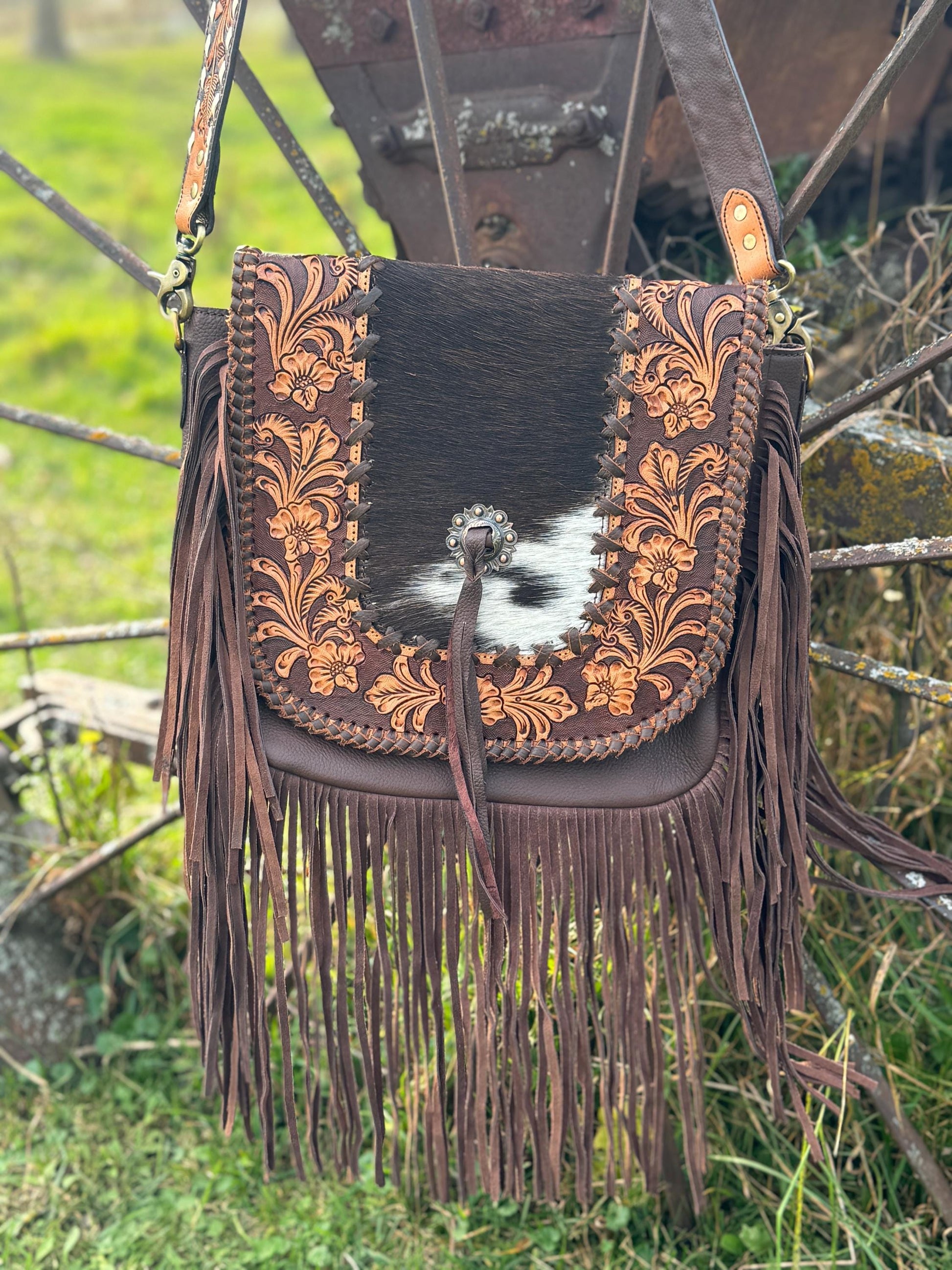 Western Fringe Purse Genuine Cowhide and Leather by Double B Wild Rags