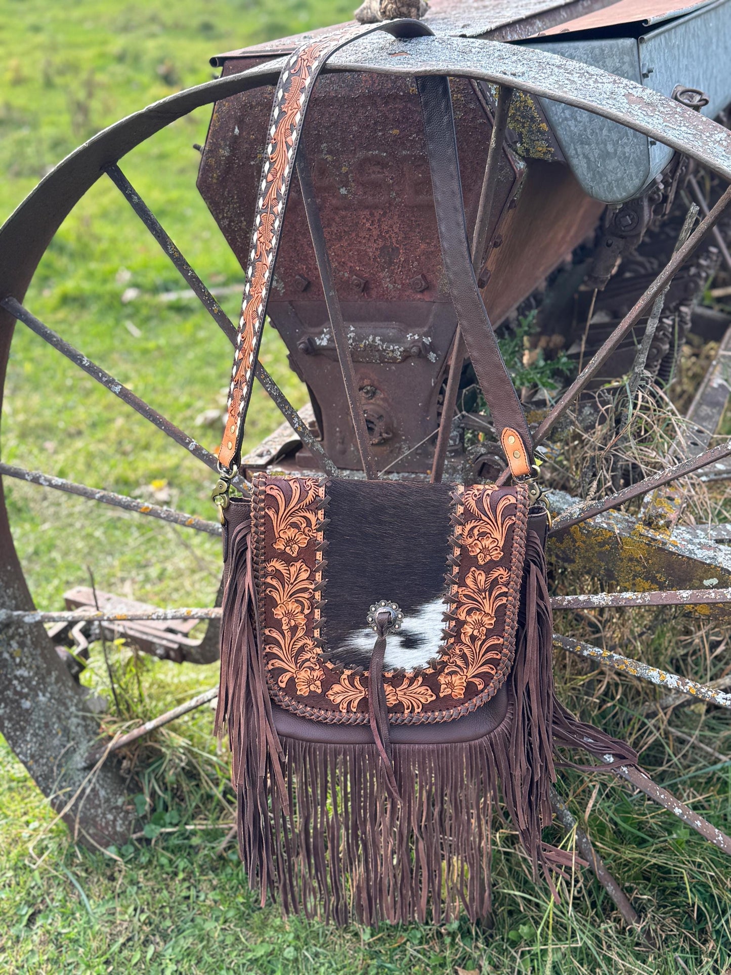 Western Fringe Purse Genuine Cowhide and Leather by Double B Wild Rags