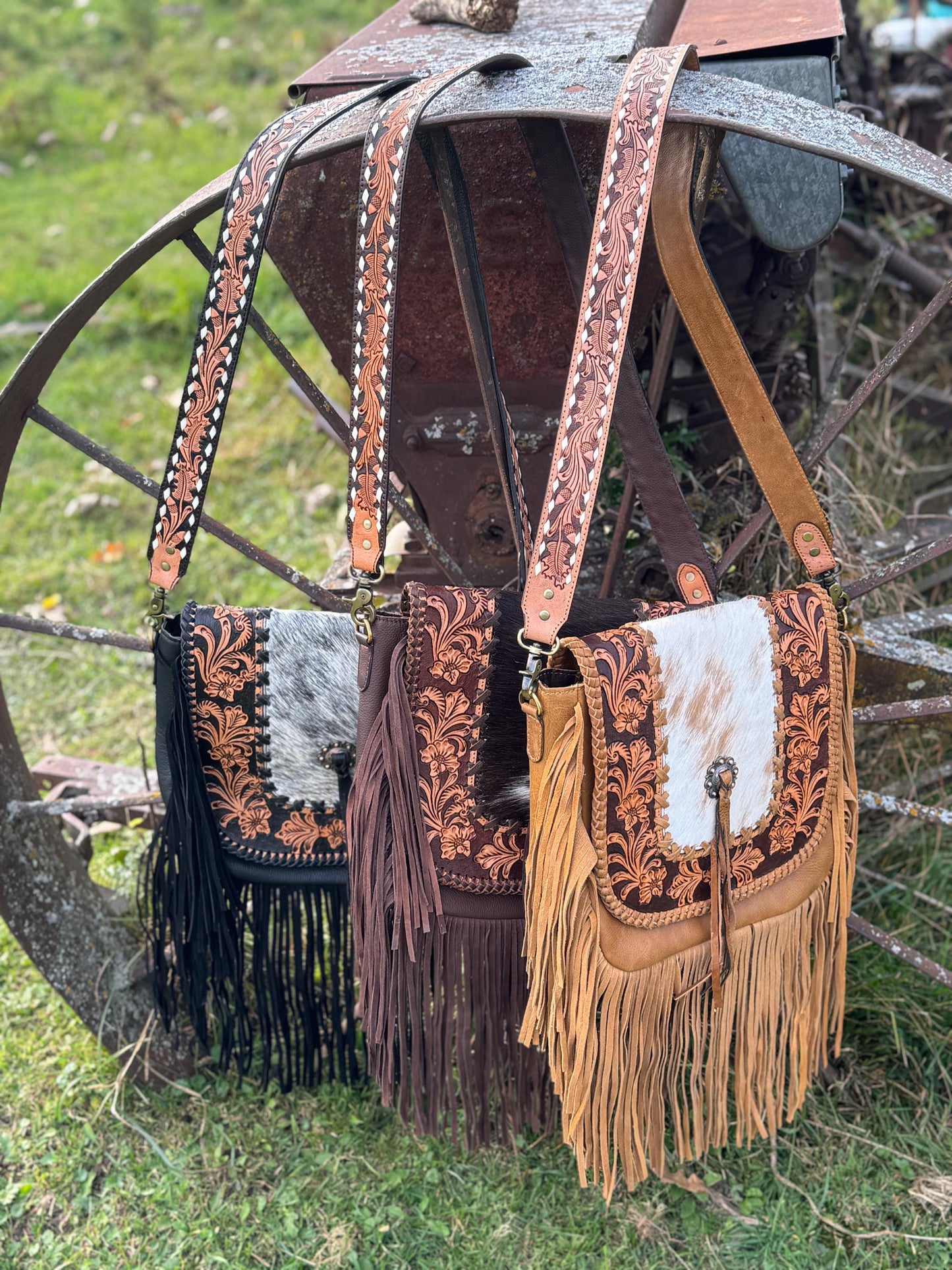 Western Fringe Purse Genuine Cowhide and Leather by Double B Wild Rags