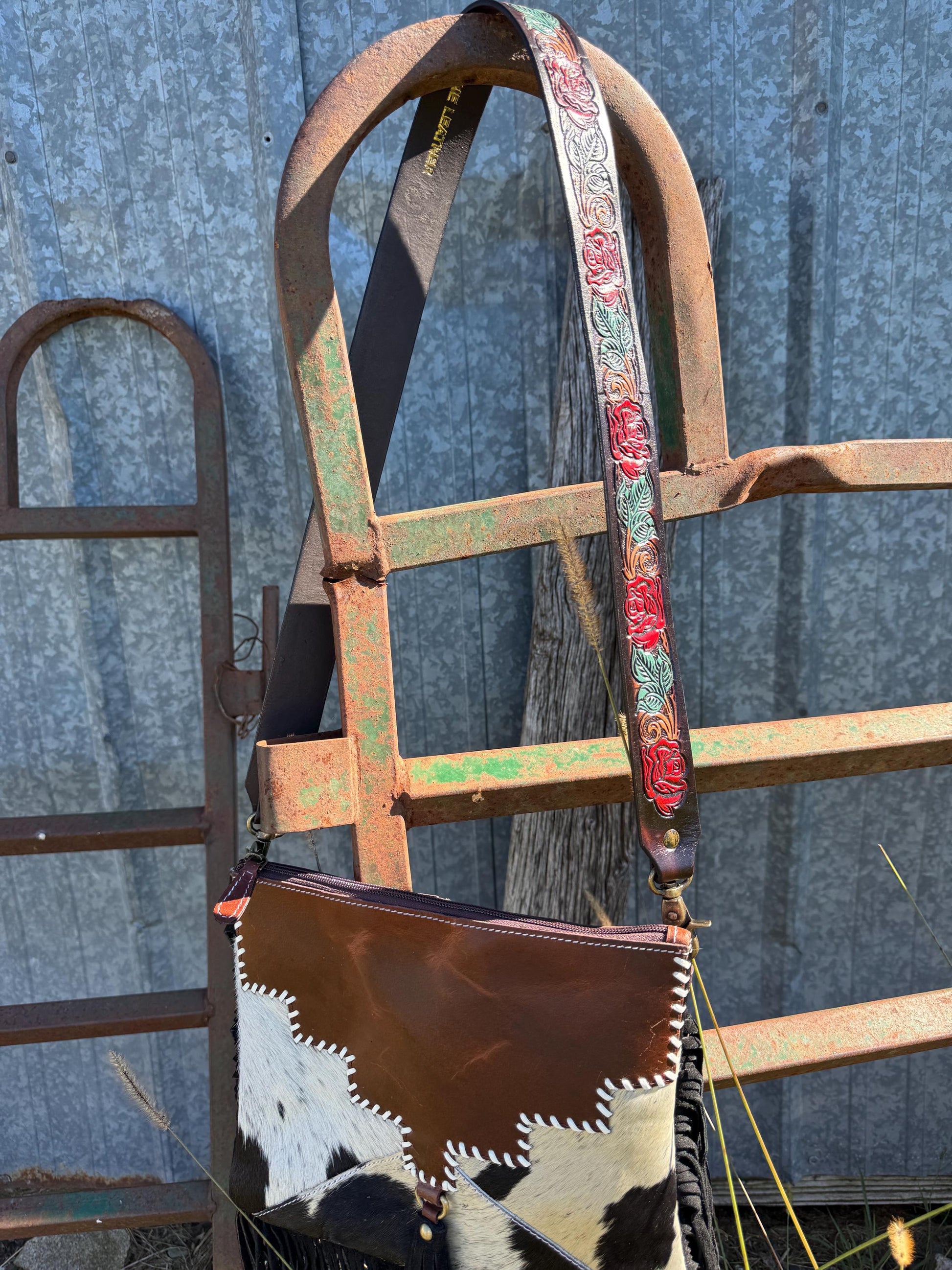 Western purse shoulder strap with roses by Double B Wild Rags