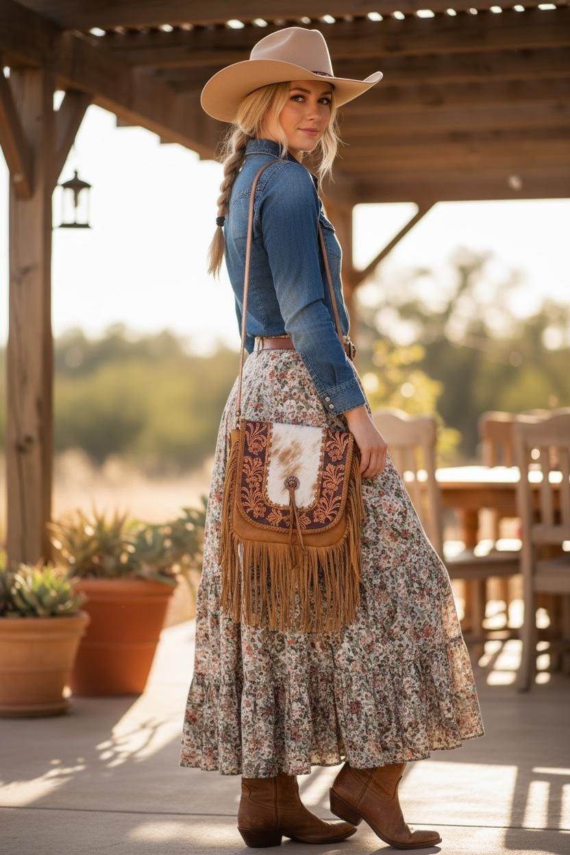 Western Fringe Purse Genuine Cowhide and Leather by Double B Wild Rags