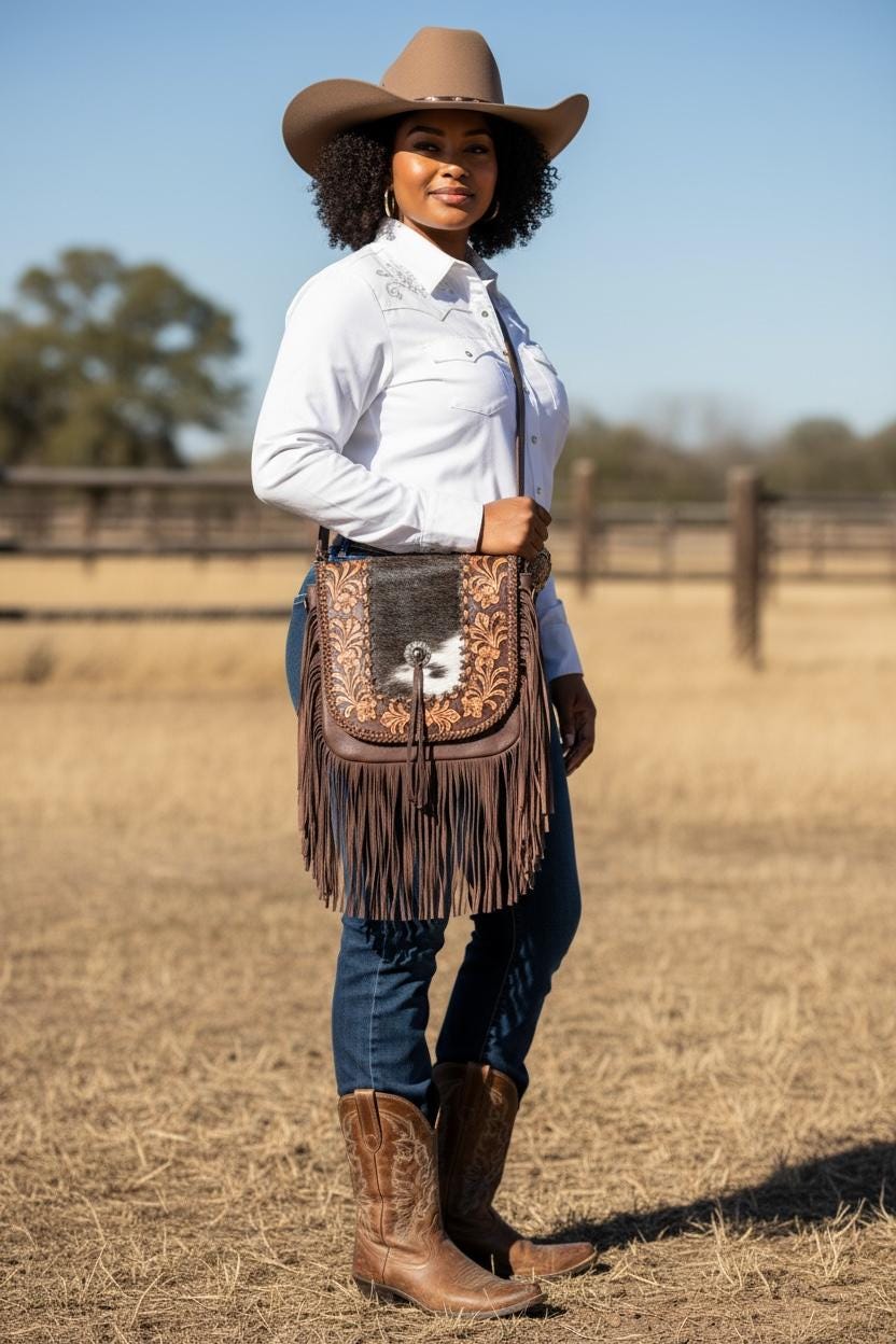 Western Fringe Purse Genuine Cowhide and Leather by Double B Wild Rags