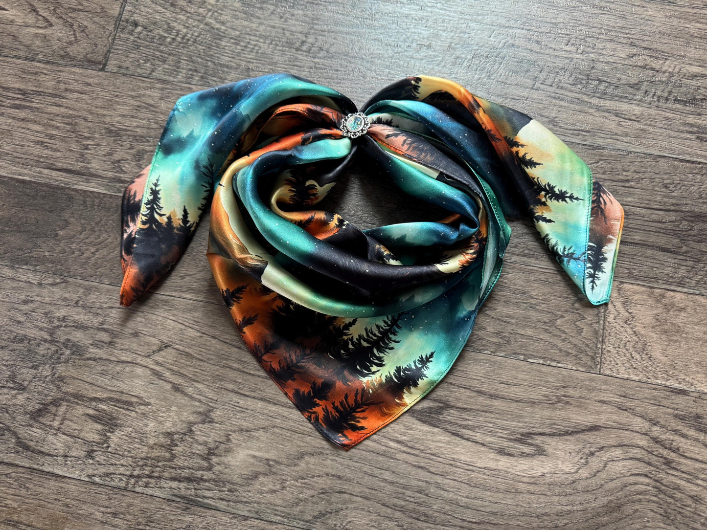 100% Silk Wild Rag Aurora Borealis Northern Lights in the Mountains by Double B Wild Rags